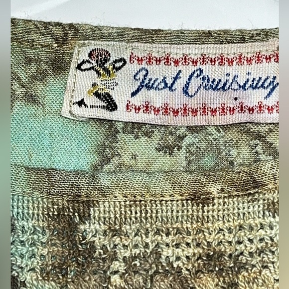 Just Cruising blue tan TIE DYE SWIRL BLOUSE Paisley Sequins short sleeves womens - Picture 5 of 14